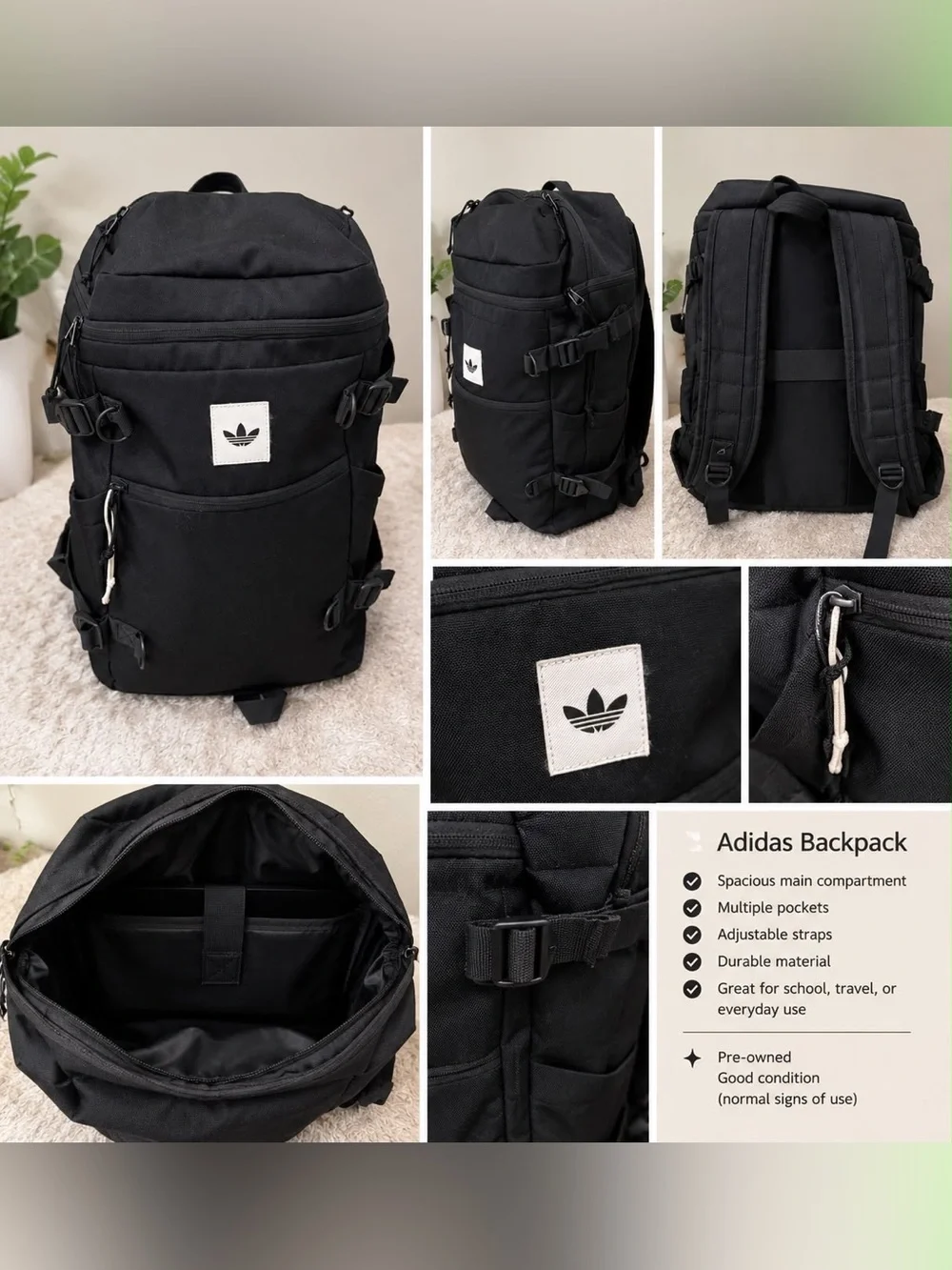adidas Black Backpack with Trefoil Patch